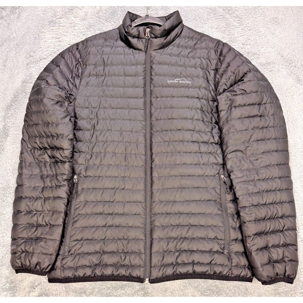 Eddie Bauer EB650 Down Jacket Men S Black Full Zip Packable Ski L/S